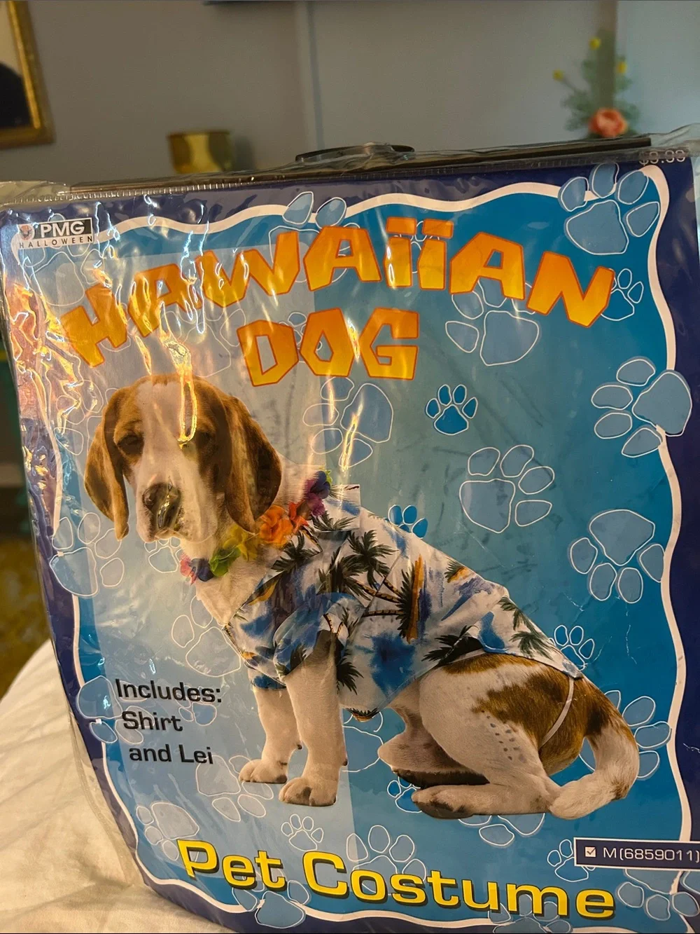Hawaiian Dog Shirt & Multicolor Lei Pet Costume - Blue